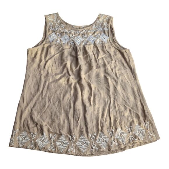 Taupe color embroidered top size s white accents - Picture 2 of 5